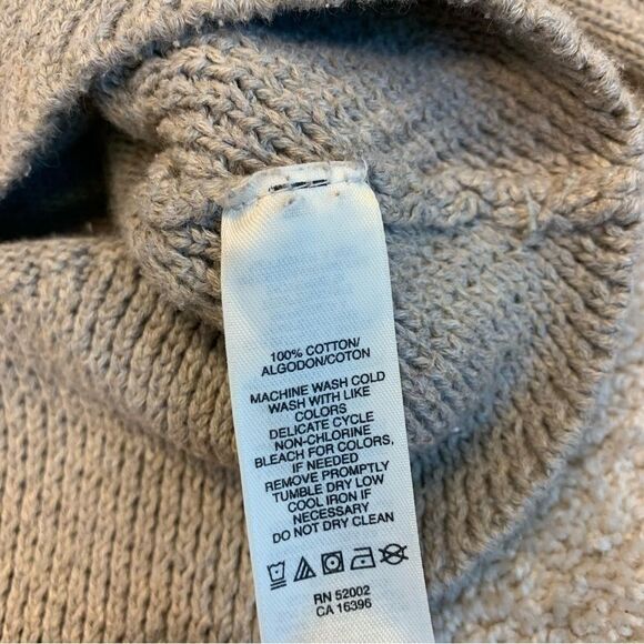 Dkny beige brown long sleeve V-neck metallic logo knit sweater Sz L - Picture 7 of 10